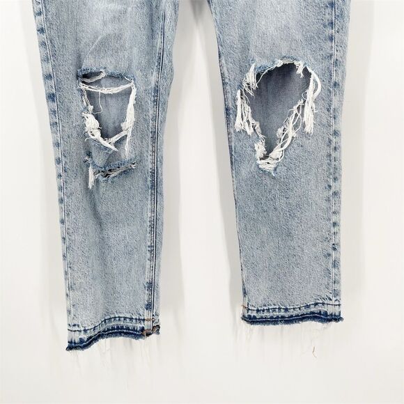 American Eagle Mom Straight Jean Size 10  Blue Light Wash Ripped Rigid Cotton - Picture 3 of 13